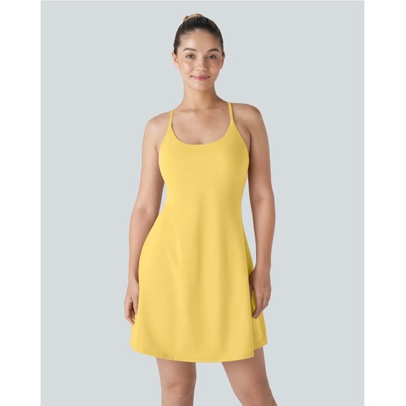 HALARA Dresses & Skirts - Halara Everyday Activity Dress Yellow Crossback Athletic Tennis Dress Small Long